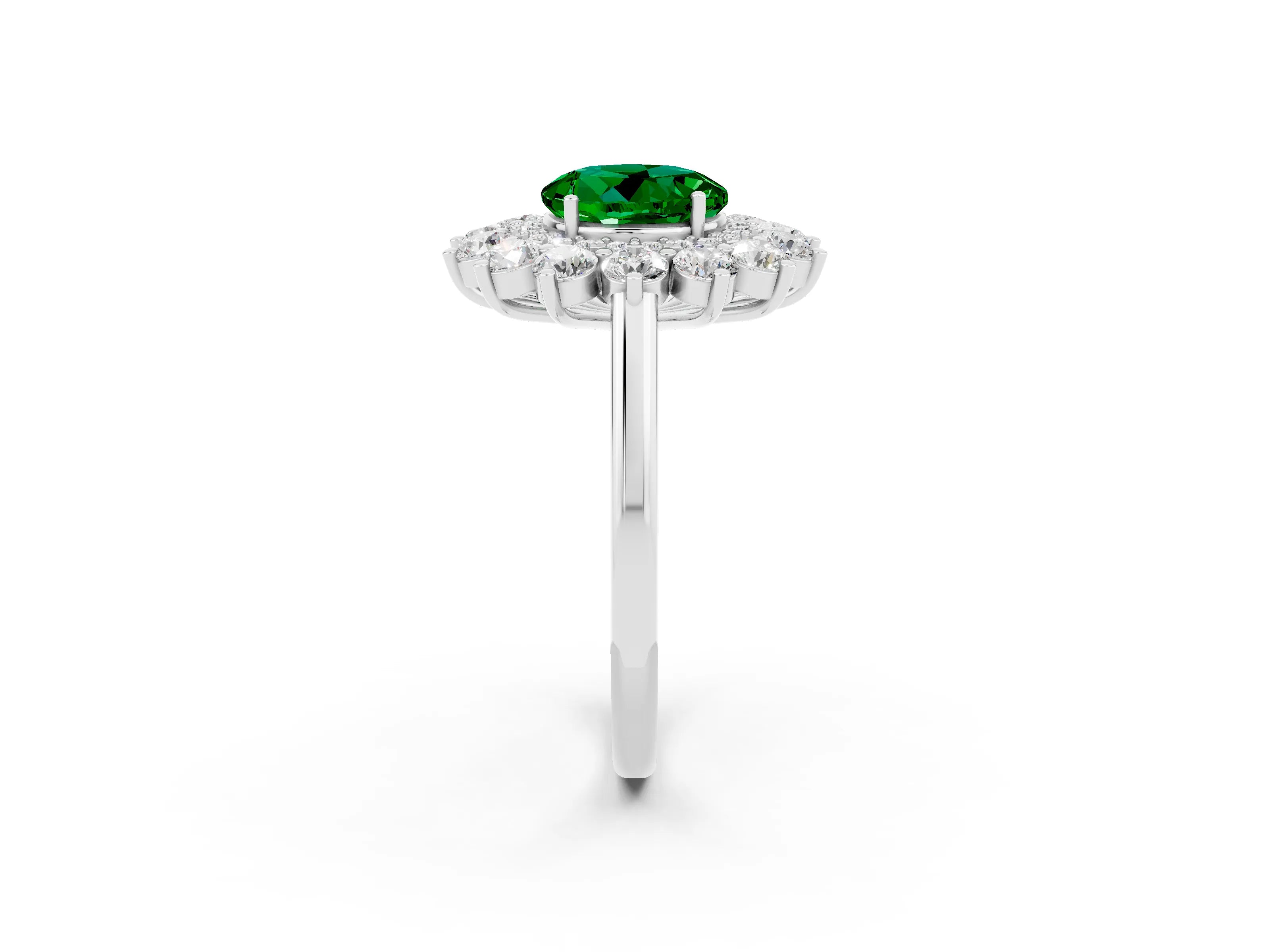 White gold Round Cut Halo Cluster Diamond Ring with Pave Band and Four-Prong Setting_2