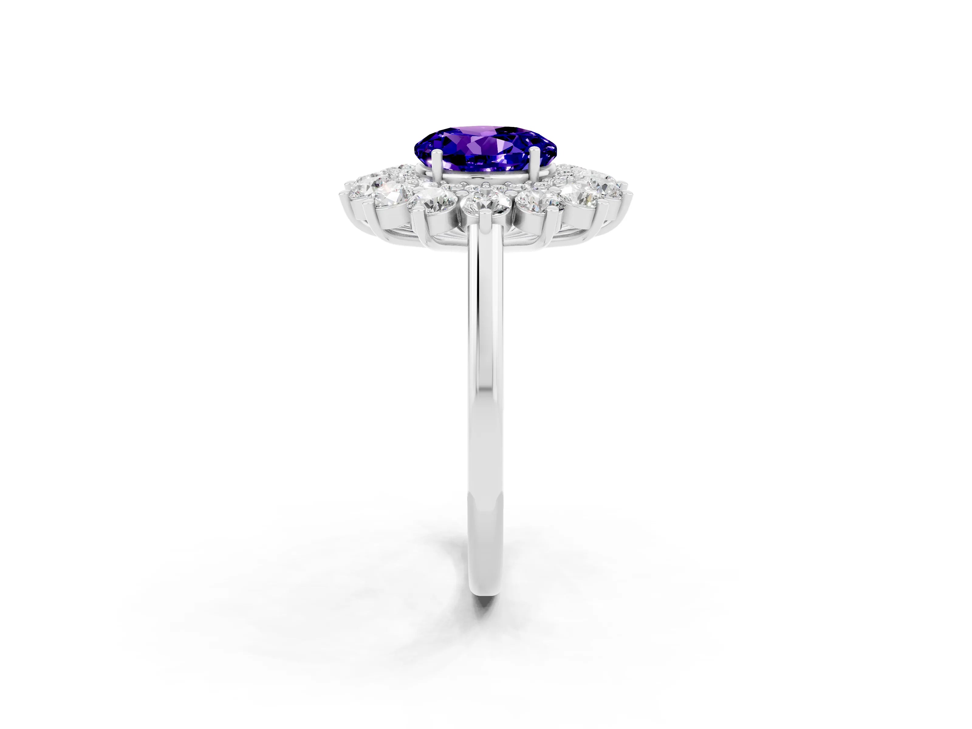 White gold Round Cut Halo Cluster Diamond Ring with Pave Band and Four-Prong Setting_2