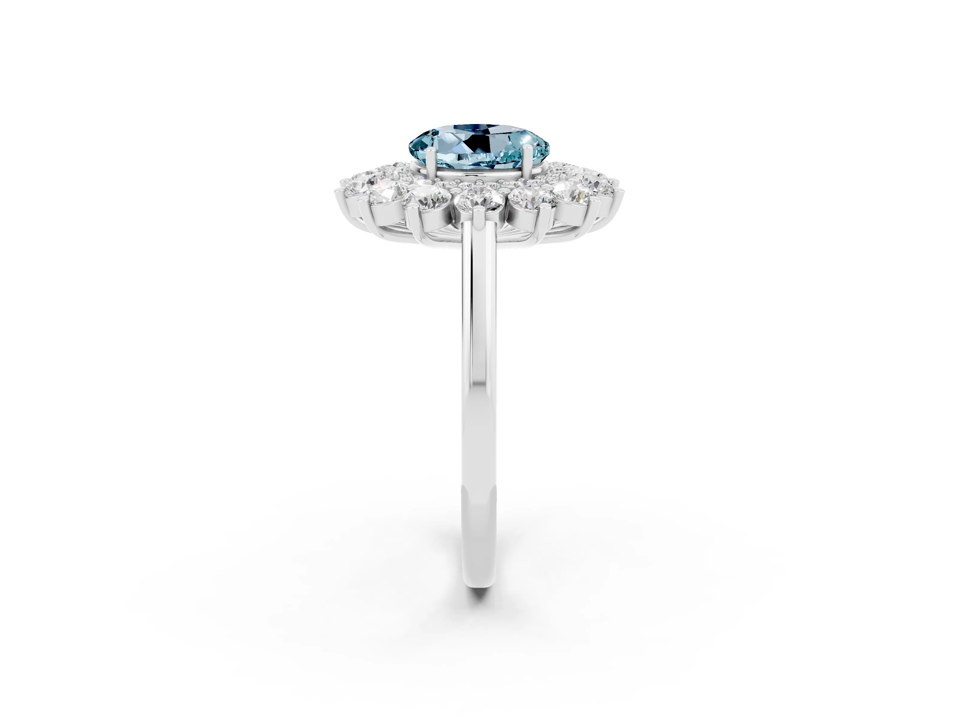 White gold Round Cut Halo Cluster Diamond Ring with Pave Band and Four-Prong Setting_2