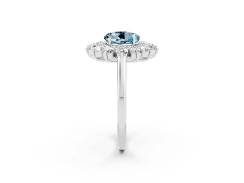 White gold Round Cut Halo Cluster Diamond Ring with Pave Band and Four-Prong Setting_2