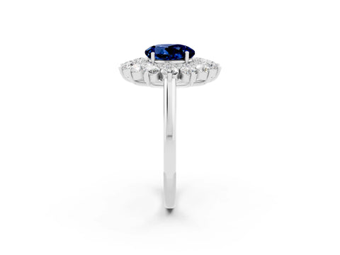White gold Round Cut Halo Cluster Diamond Ring with Pave Band and Four-Prong Setting_2