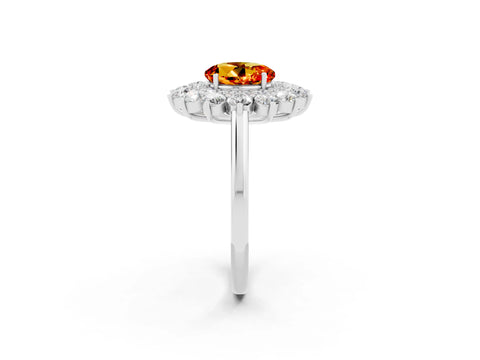 White gold Round Cut Halo Cluster Diamond Ring with Pave Band and Four-Prong Setting_2