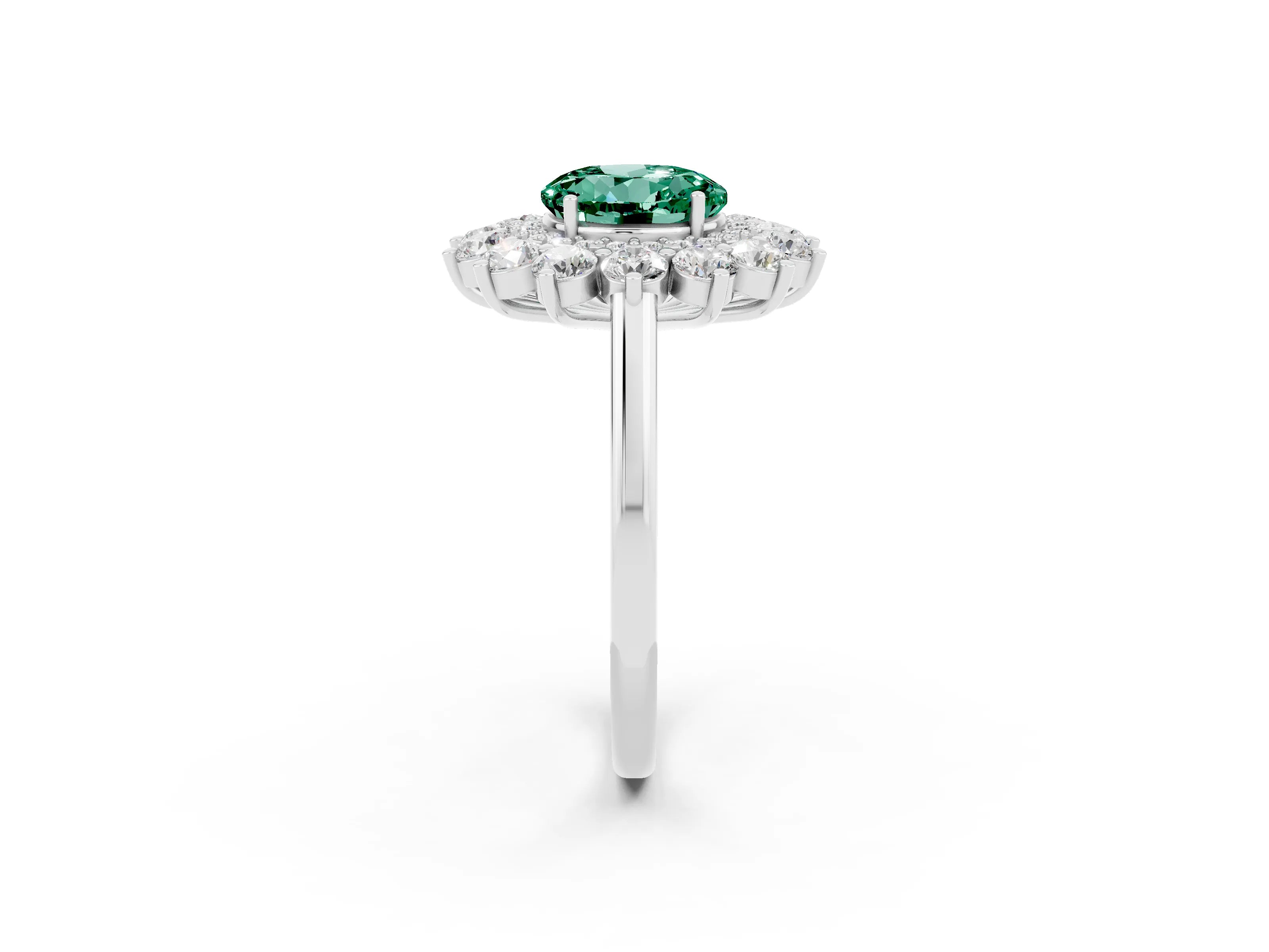 White gold Round Cut Halo Cluster Diamond Ring with Pave Band and Four-Prong Setting_2