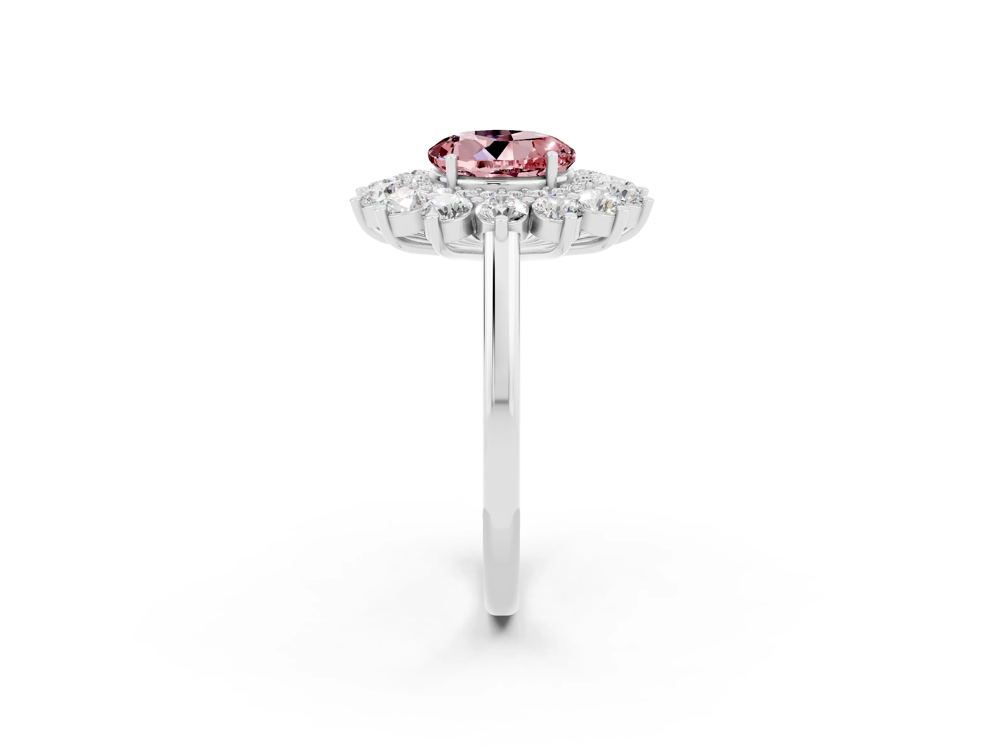 White gold Round Cut Halo Cluster Diamond Ring with Pave Band and Four-Prong Setting_2