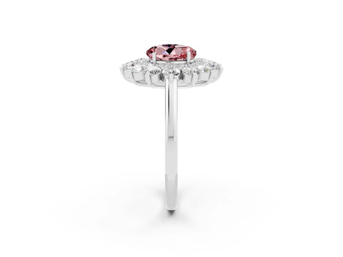 White gold Round Cut Halo Cluster Diamond Ring with Pave Band and Four-Prong Setting_2