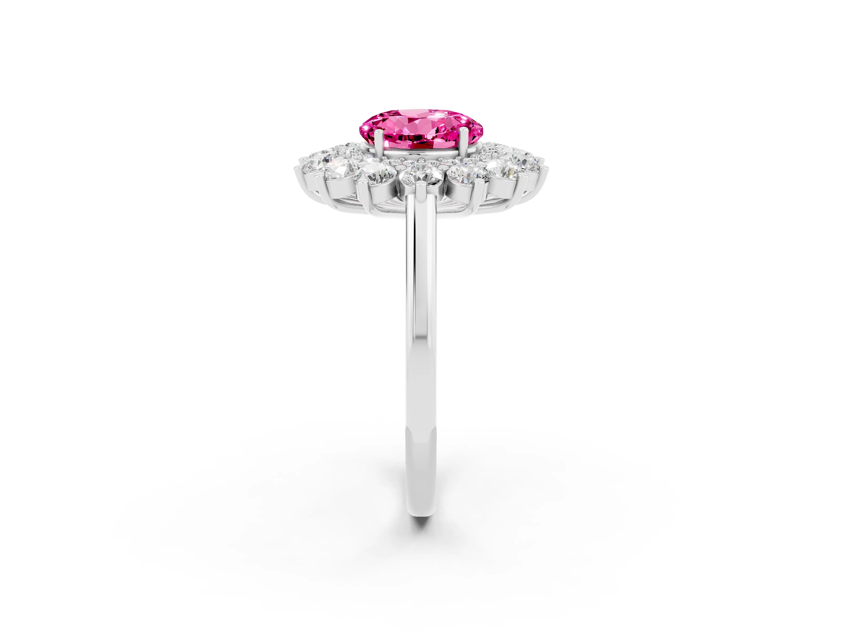White gold Round Cut Halo Cluster Diamond Ring with Pave Band and Four-Prong Setting_2