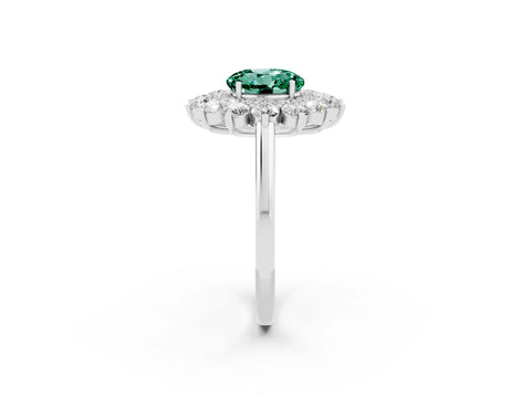 White gold Round Cut Halo Cluster Diamond Ring with Pave Band and Four-Prong Setting_2