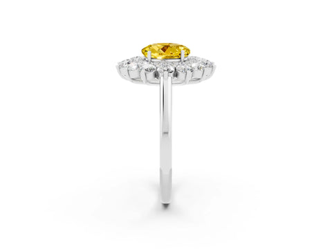 White gold Round Cut Halo Cluster Diamond Ring with Pave Band and Four-Prong Setting_2