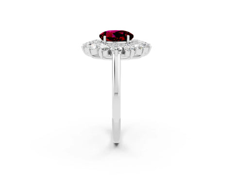 White gold Round Cut Halo Cluster Diamond Ring with Pave Band and Four-Prong Setting_2