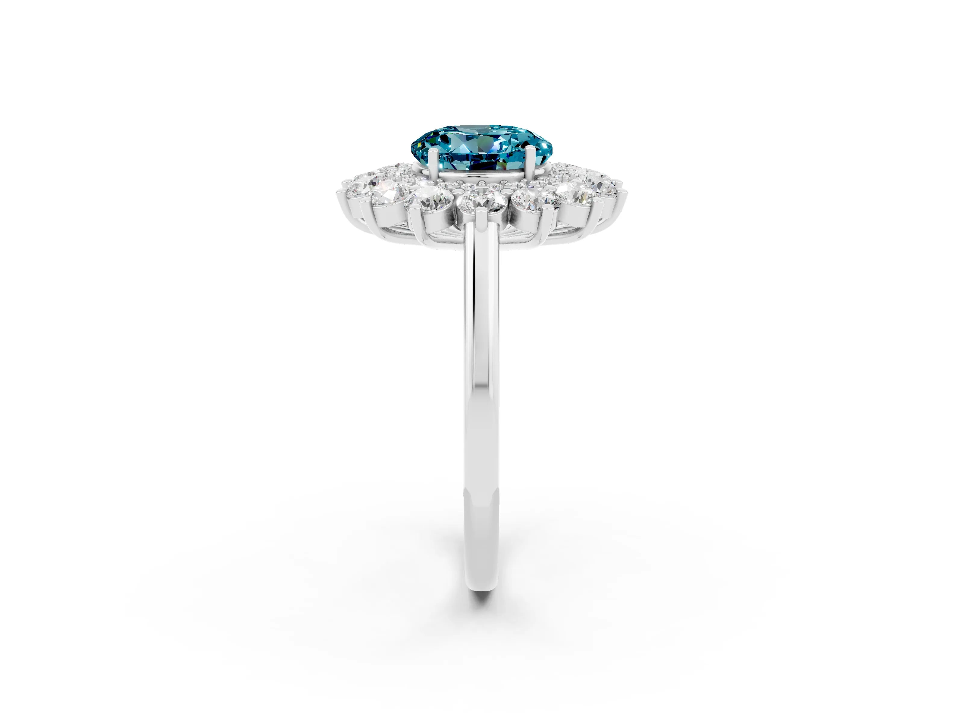 White gold Round Cut Halo Cluster Diamond Ring with Pave Band and Four-Prong Setting_2