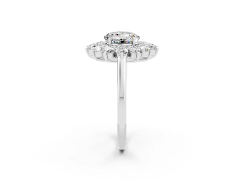 White gold Round Cut Halo Cluster Diamond Ring with Pave Band and Four-Prong Setting_2
