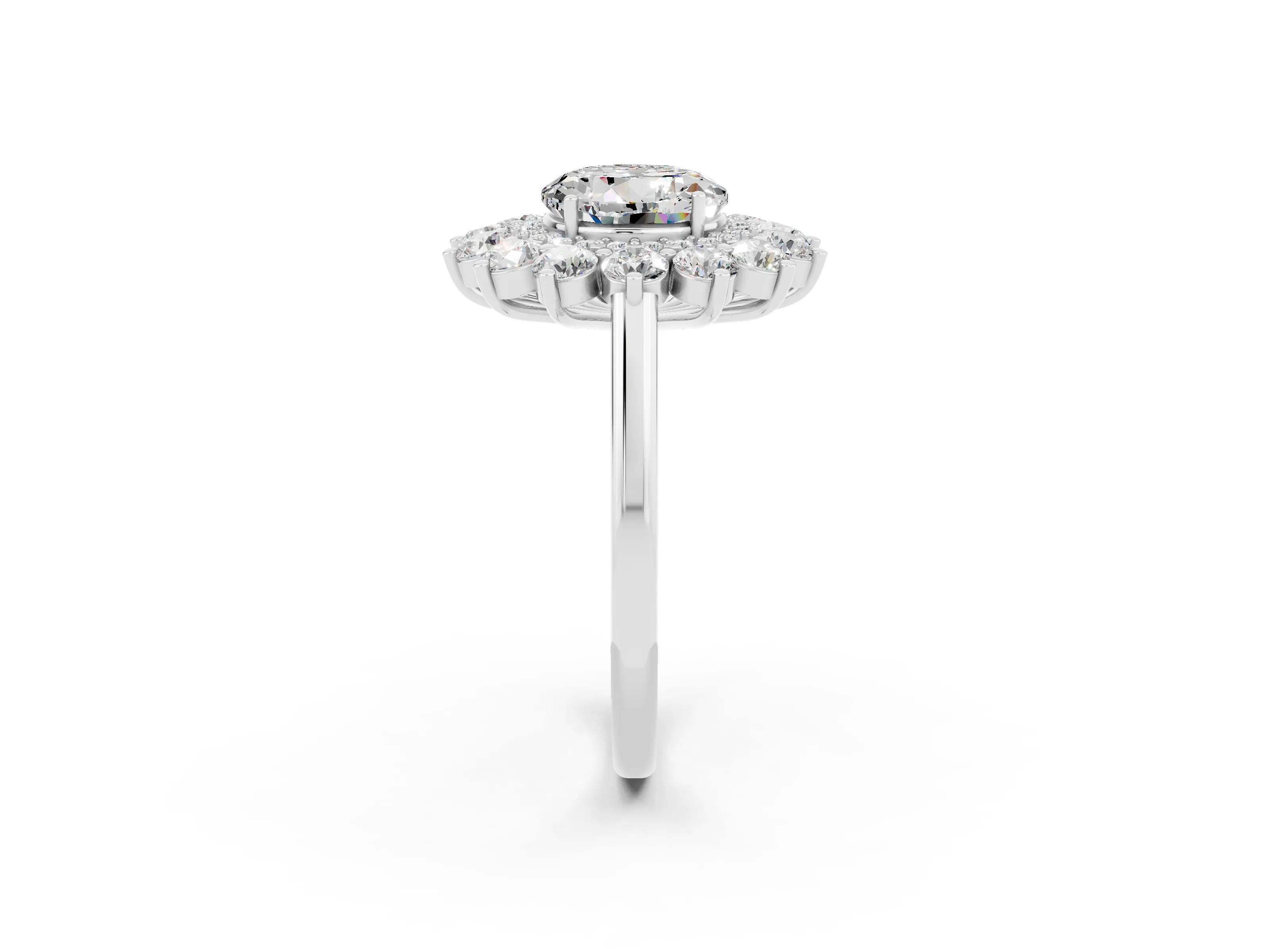 White gold Round Cut Halo Cluster Diamond Ring with Pave Band and Four-Prong Setting_2
