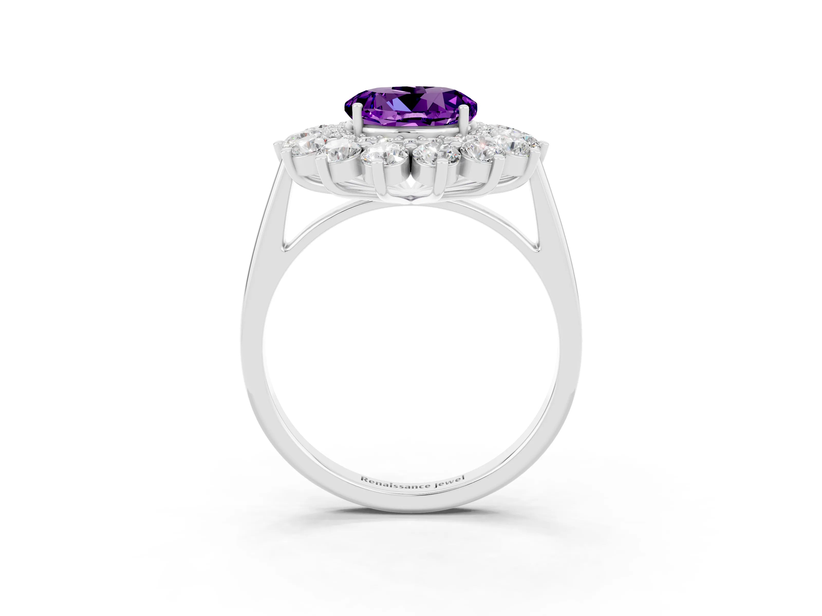 White gold Round Cut Halo Cluster Diamond Ring with Pave Band and Four-Prong Setting_3