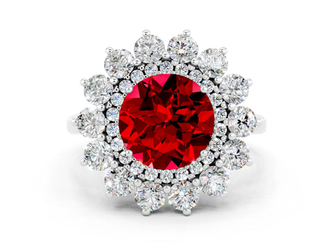 White gold Round Cut Halo Cluster Diamond Ring with Pave Band and Four-Prong Setting_30
