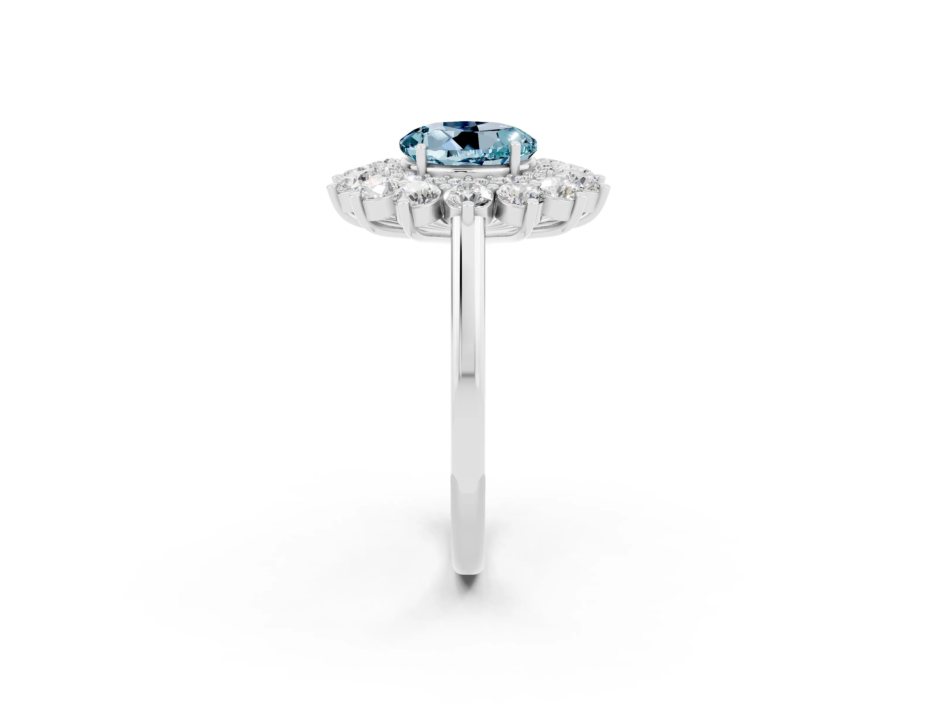White gold Round Cut Halo Cluster Diamond Ring with Pave Band and Four-Prong Setting_32