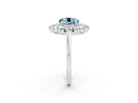 White gold Round Cut Halo Cluster Diamond Ring with Pave Band and Four-Prong Setting_32