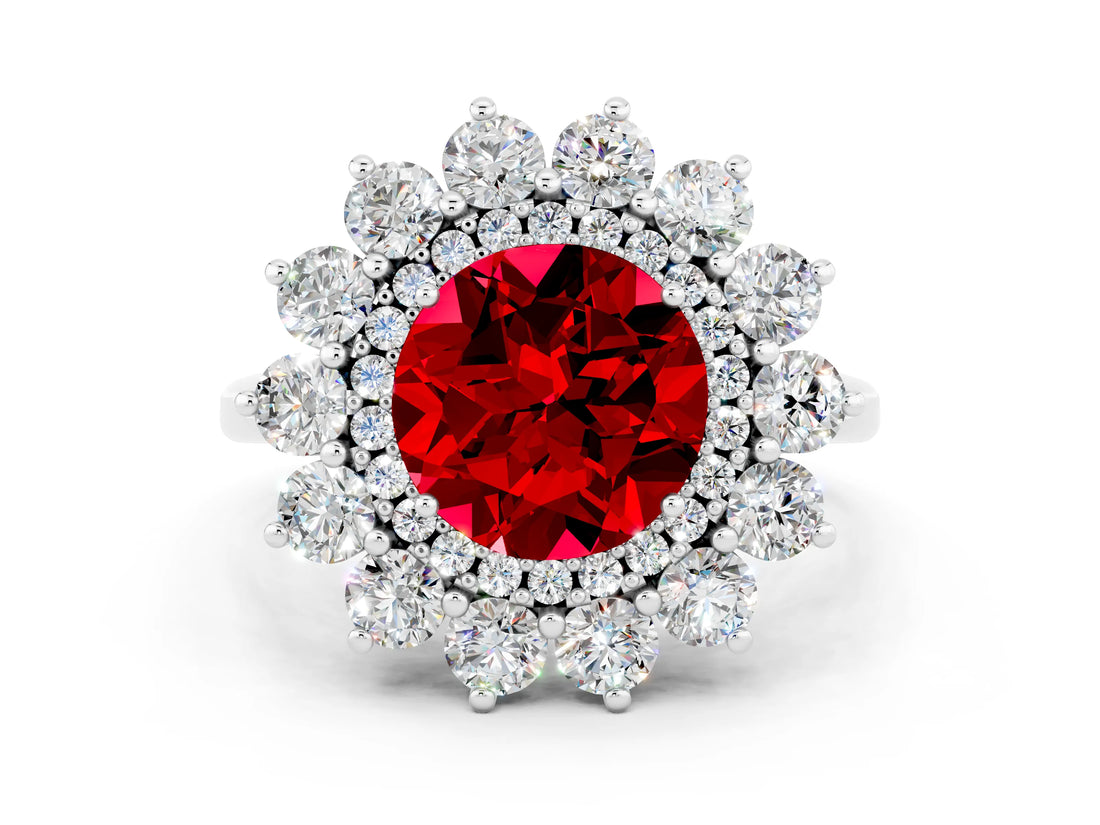 White gold Round Cut Halo Cluster Diamond Ring with Pave Band and Four-Prong Setting_36