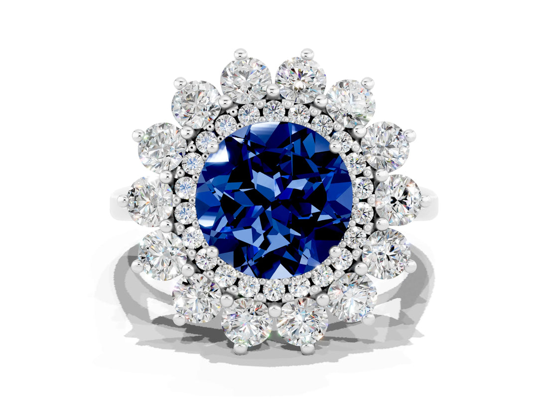 White gold Round Cut Halo Cluster Diamond Ring with Pave Band and Four-Prong Setting_36