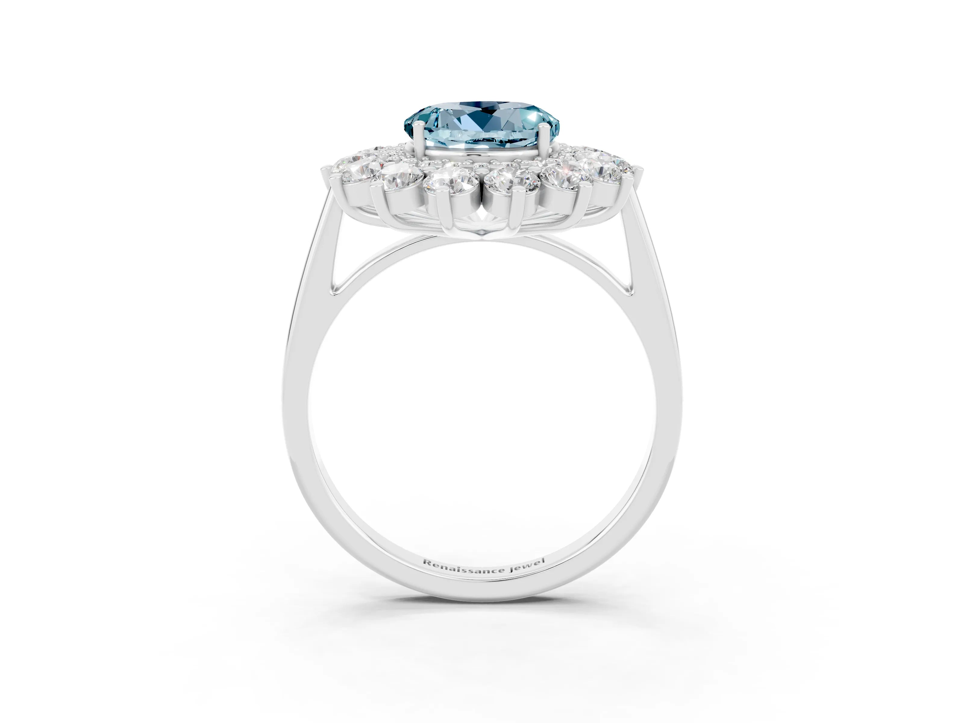 White gold Round Cut Halo Cluster Diamond Ring with Pave Band and Four-Prong Setting_38