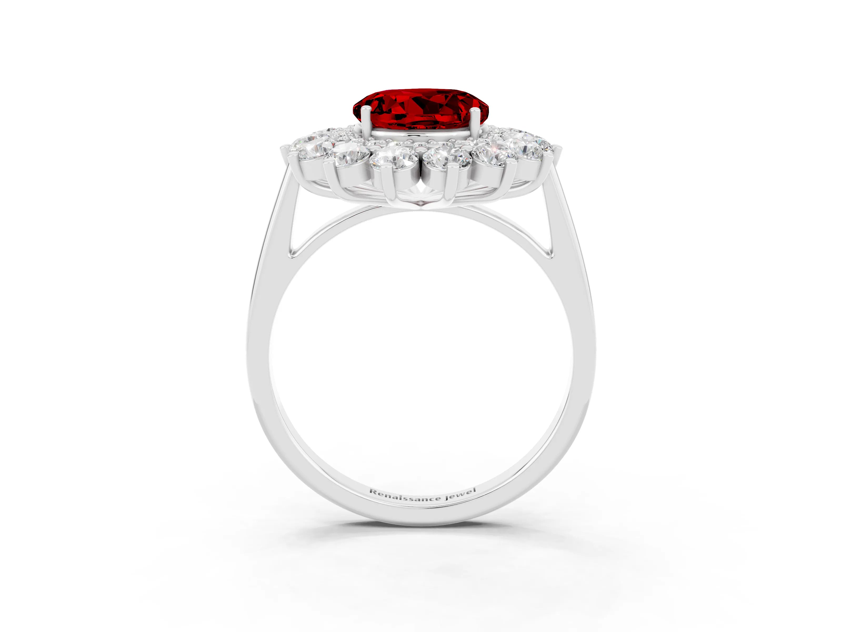 White gold Round Cut Halo Cluster Diamond Ring with Pave Band and Four-Prong Setting_39