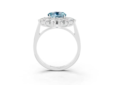 White gold Round Cut Halo Cluster Diamond Ring with Pave Band and Four-Prong Setting_3