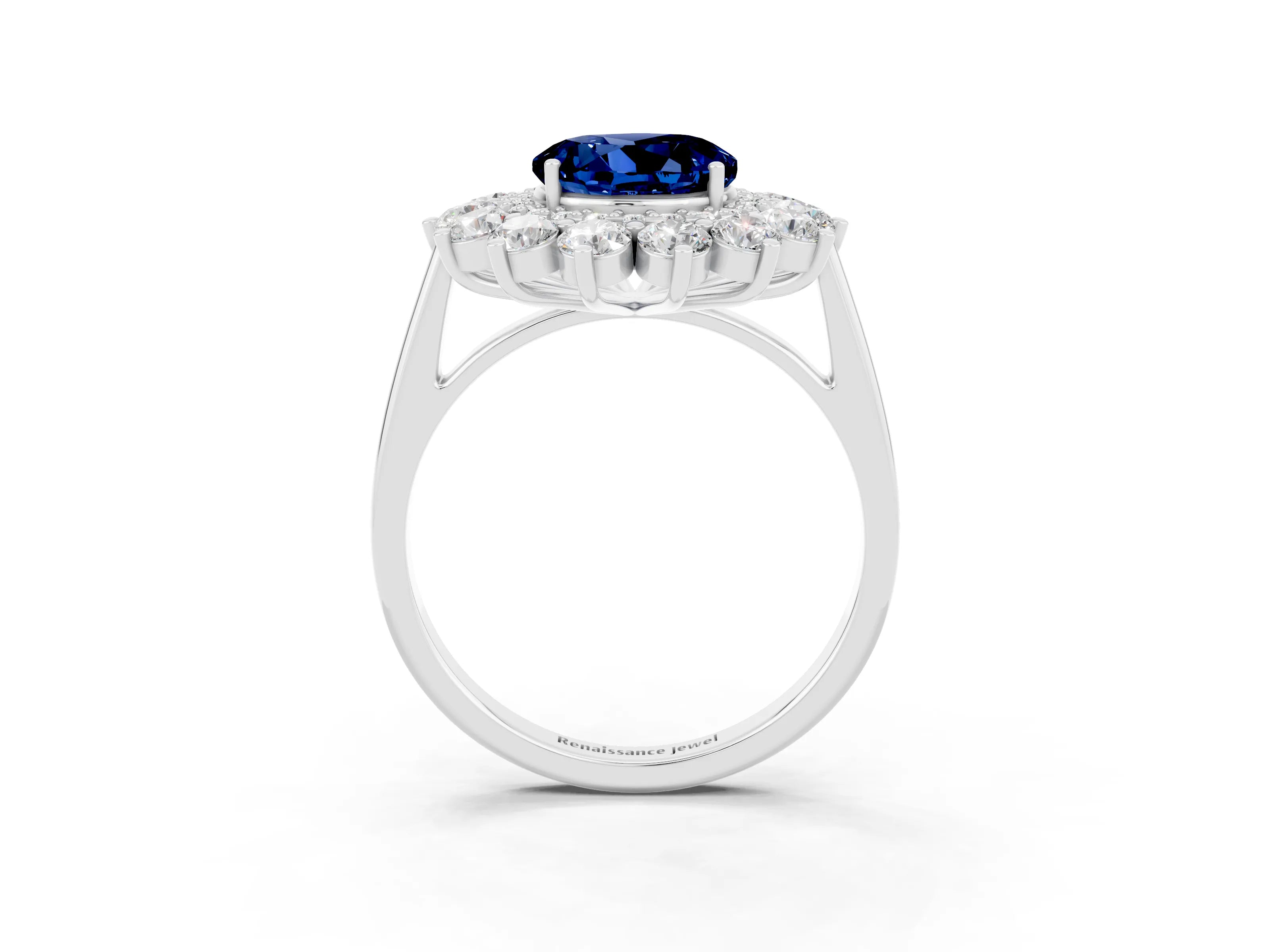 White gold Round Cut Halo Cluster Diamond Ring with Pave Band and Four-Prong Setting_3