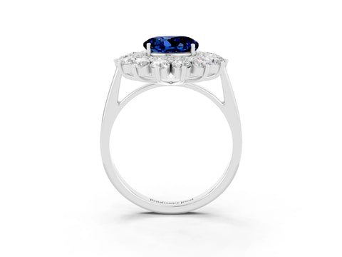 White gold Round Cut Halo Cluster Diamond Ring with Pave Band and Four-Prong Setting_3