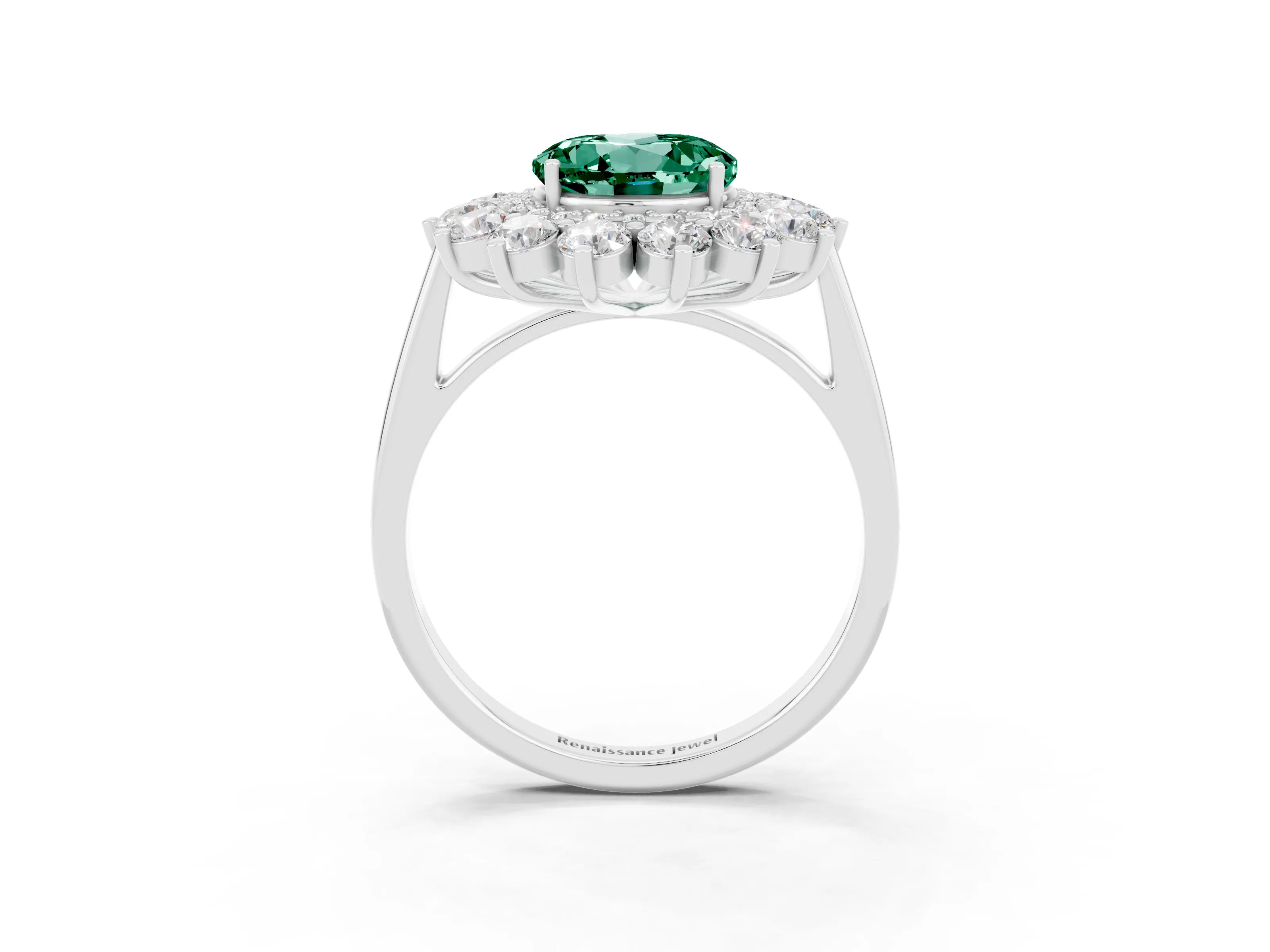 White gold Round Cut Halo Cluster Diamond Ring with Pave Band and Four-Prong Setting_3