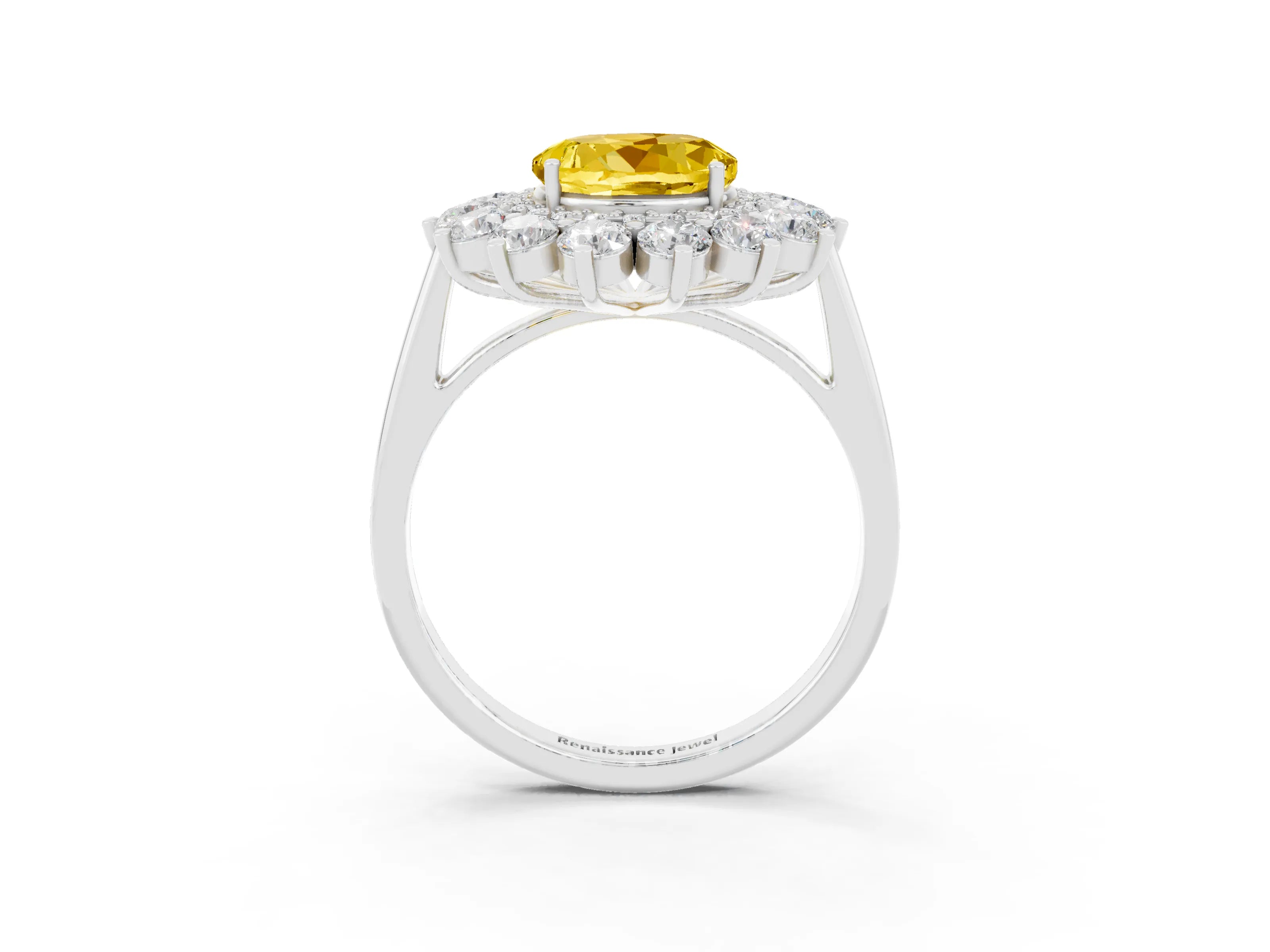 White gold Round Cut Halo Cluster Diamond Ring with Pave Band and Four-Prong Setting_3