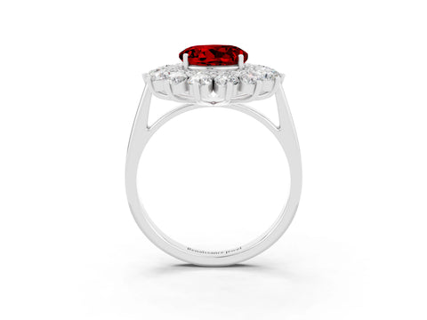 White gold Round Cut Halo Cluster Diamond Ring with Pave Band and Four-Prong Setting_3