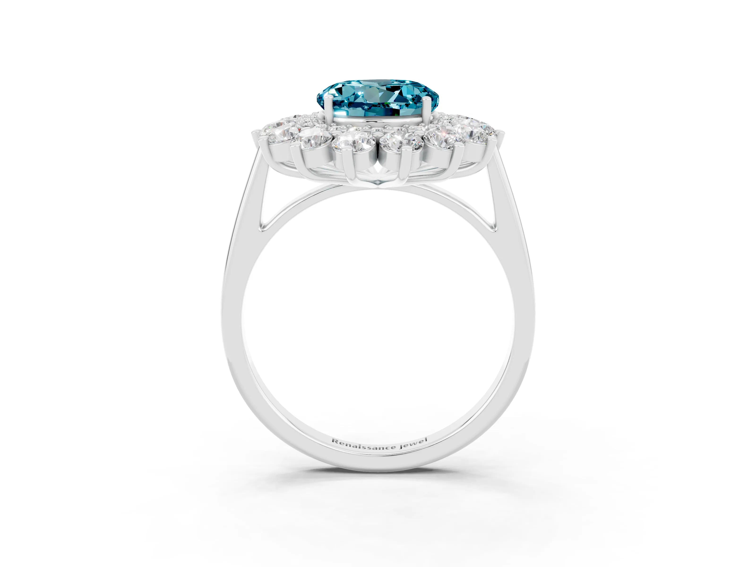 White gold Round Cut Halo Cluster Diamond Ring with Pave Band and Four-Prong Setting_3