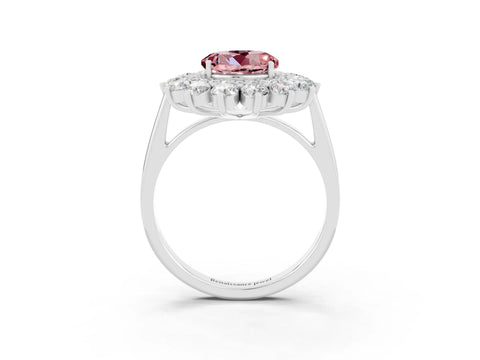 White gold Round Cut Halo Cluster Diamond Ring with Pave Band and Four-Prong Setting_3