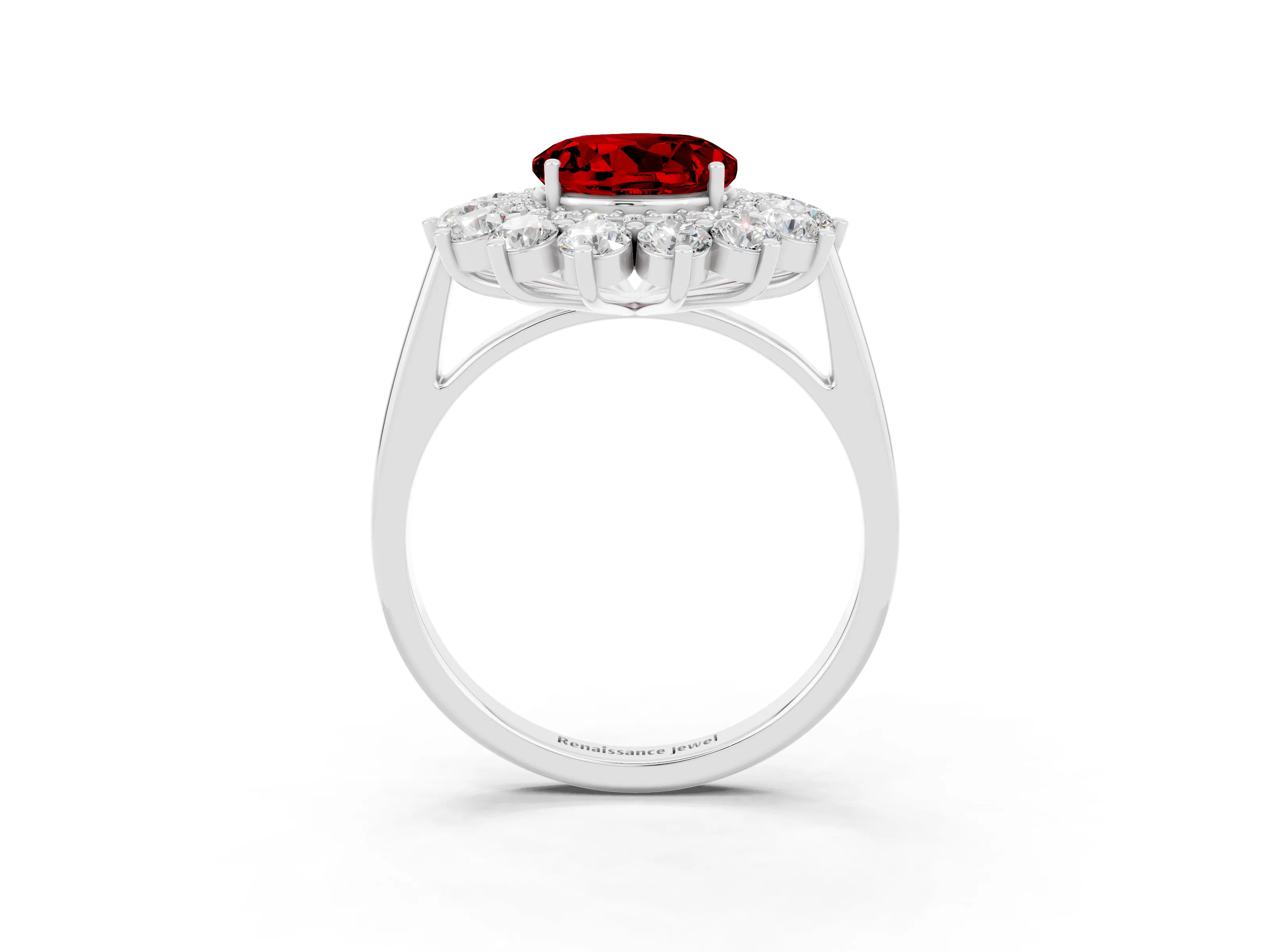 White gold Round Cut Halo Cluster Diamond Ring with Pave Band and Four-Prong Setting_3