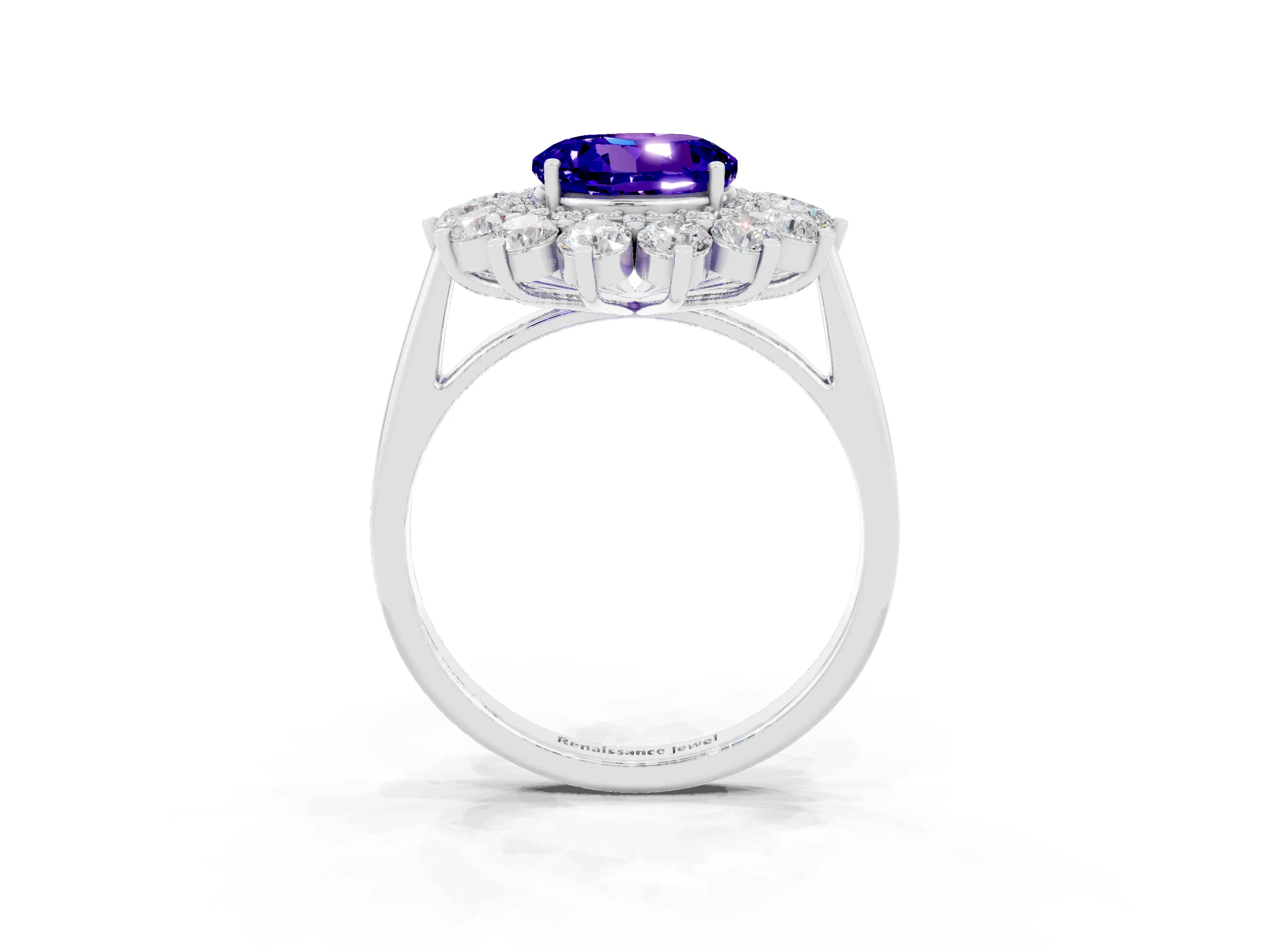White gold Round Cut Halo Cluster Diamond Ring with Pave Band and Four-Prong Setting_3
