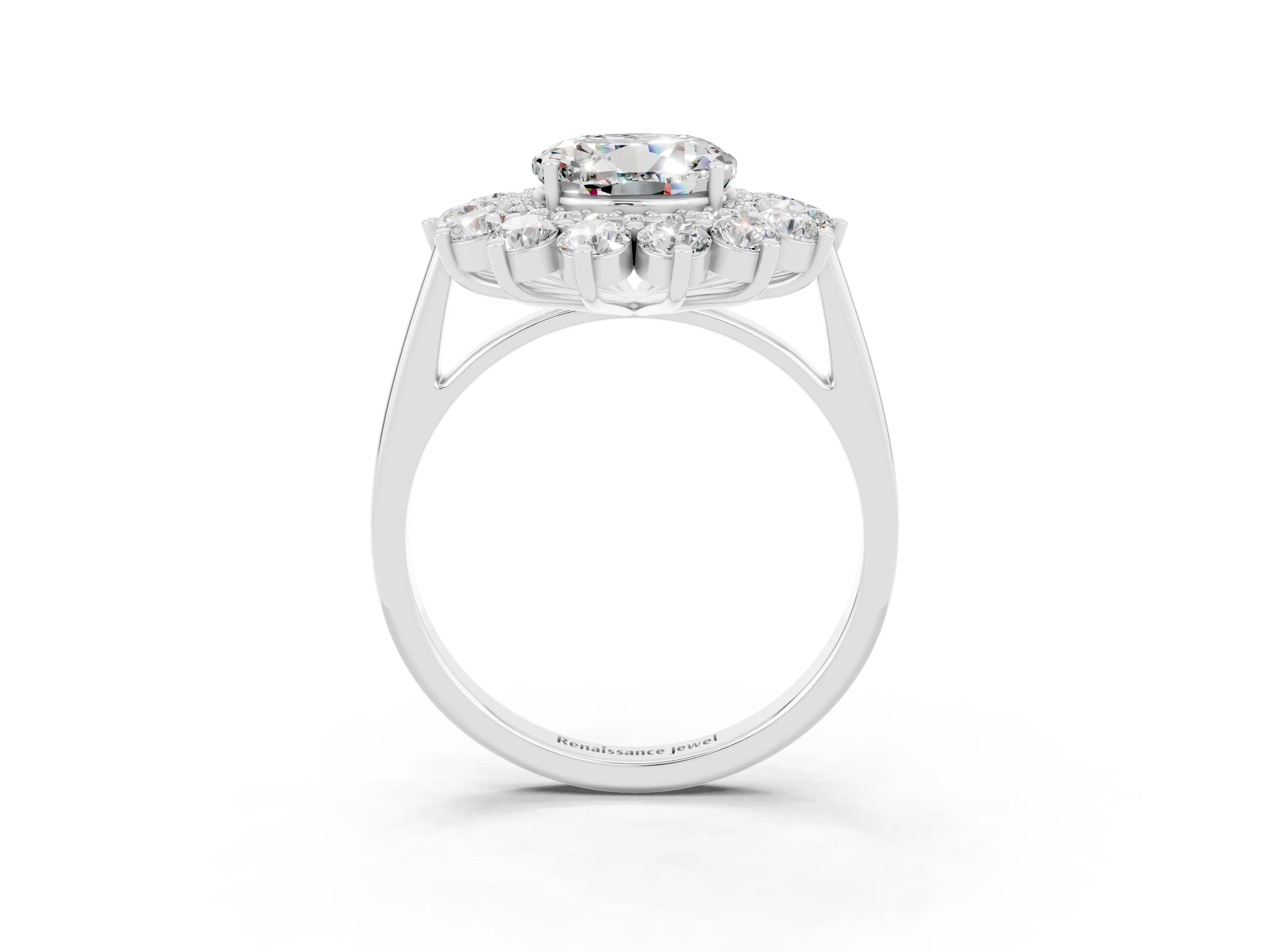 White gold Round Cut Halo Cluster Diamond Ring with Pave Band and Four-Prong Setting_3