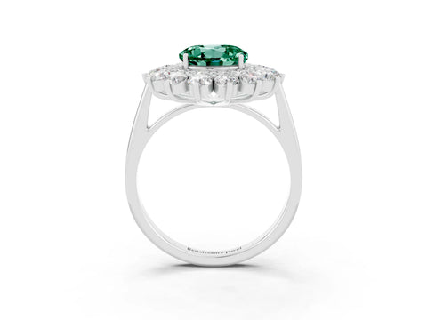 White gold Round Cut Halo Cluster Diamond Ring with Pave Band and Four-Prong Setting_3