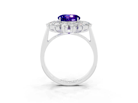 White gold Round Cut Halo Cluster Diamond Ring with Pave Band and Four-Prong Setting_3