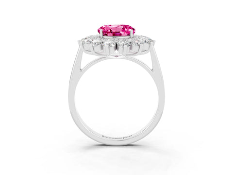 White gold Round Cut Halo Cluster Diamond Ring with Pave Band and Four-Prong Setting_3