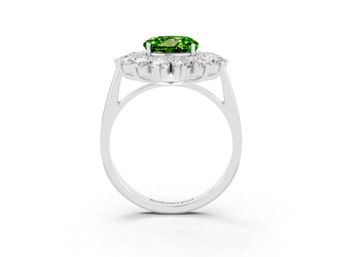 White gold Round Cut Halo Cluster Diamond Ring with Pave Band and Four-Prong Setting_3