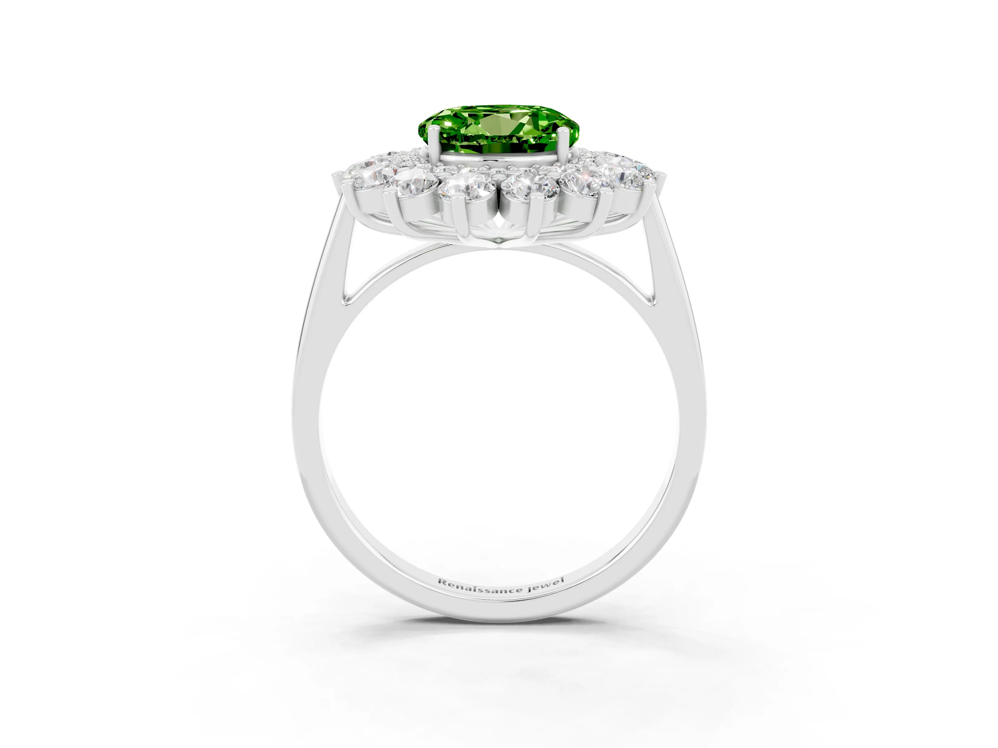 White gold Round Cut Halo Cluster Diamond Ring with Pave Band and Four-Prong Setting_3