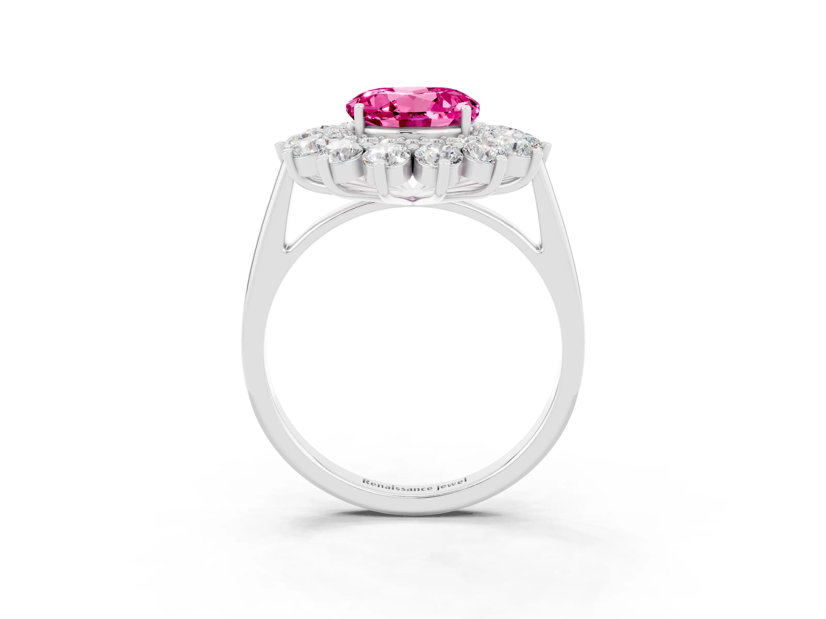 White gold Round Cut Halo Cluster Diamond Ring with Pave Band and Four-Prong Setting_3