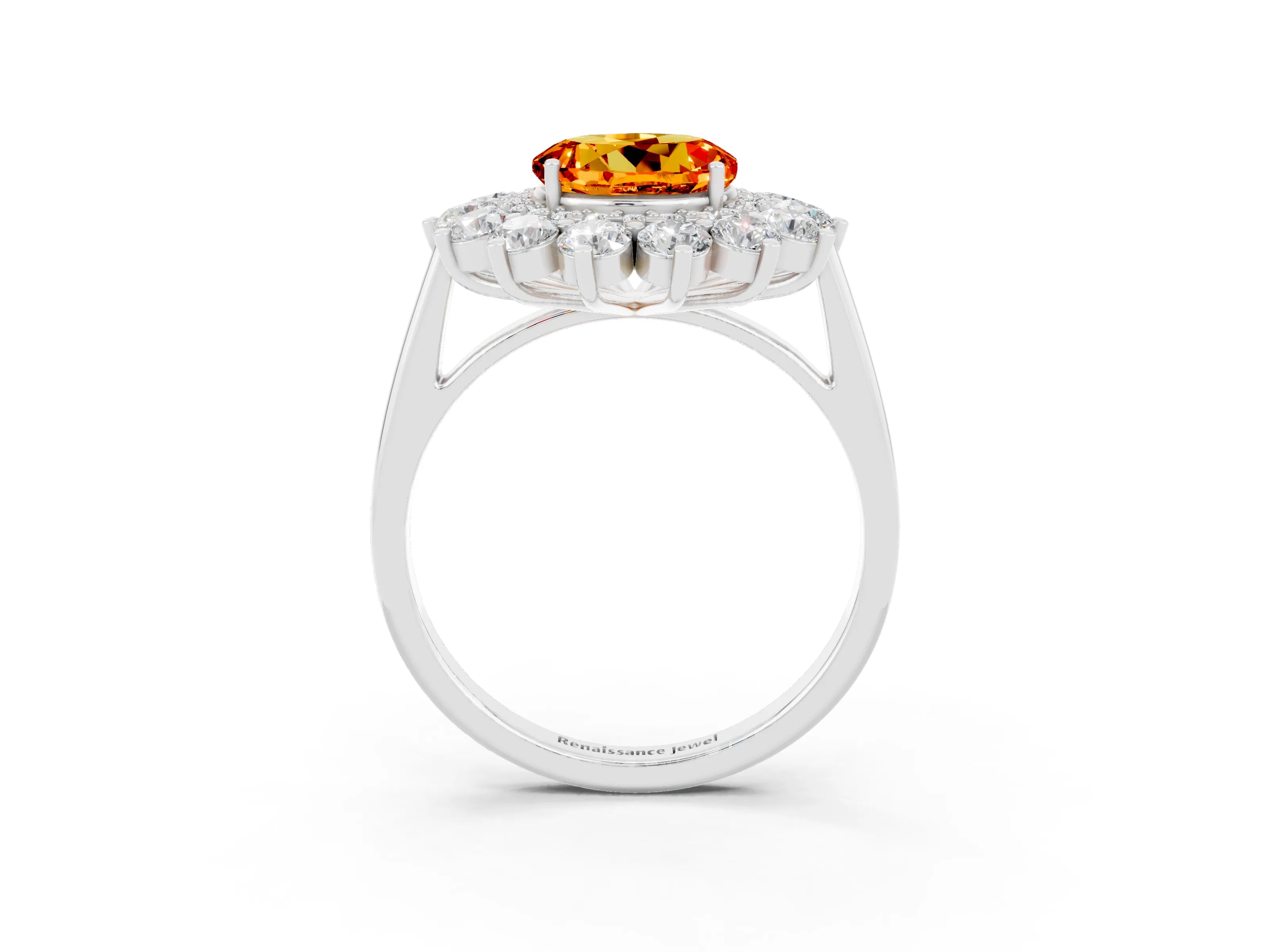 White gold Round Cut Halo Cluster Diamond Ring with Pave Band and Four-Prong Setting_3