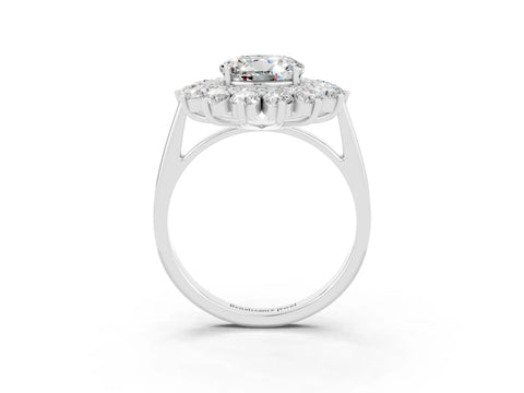 White gold Round Cut Halo Cluster Diamond Ring with Pave Band and Four-Prong Setting_3