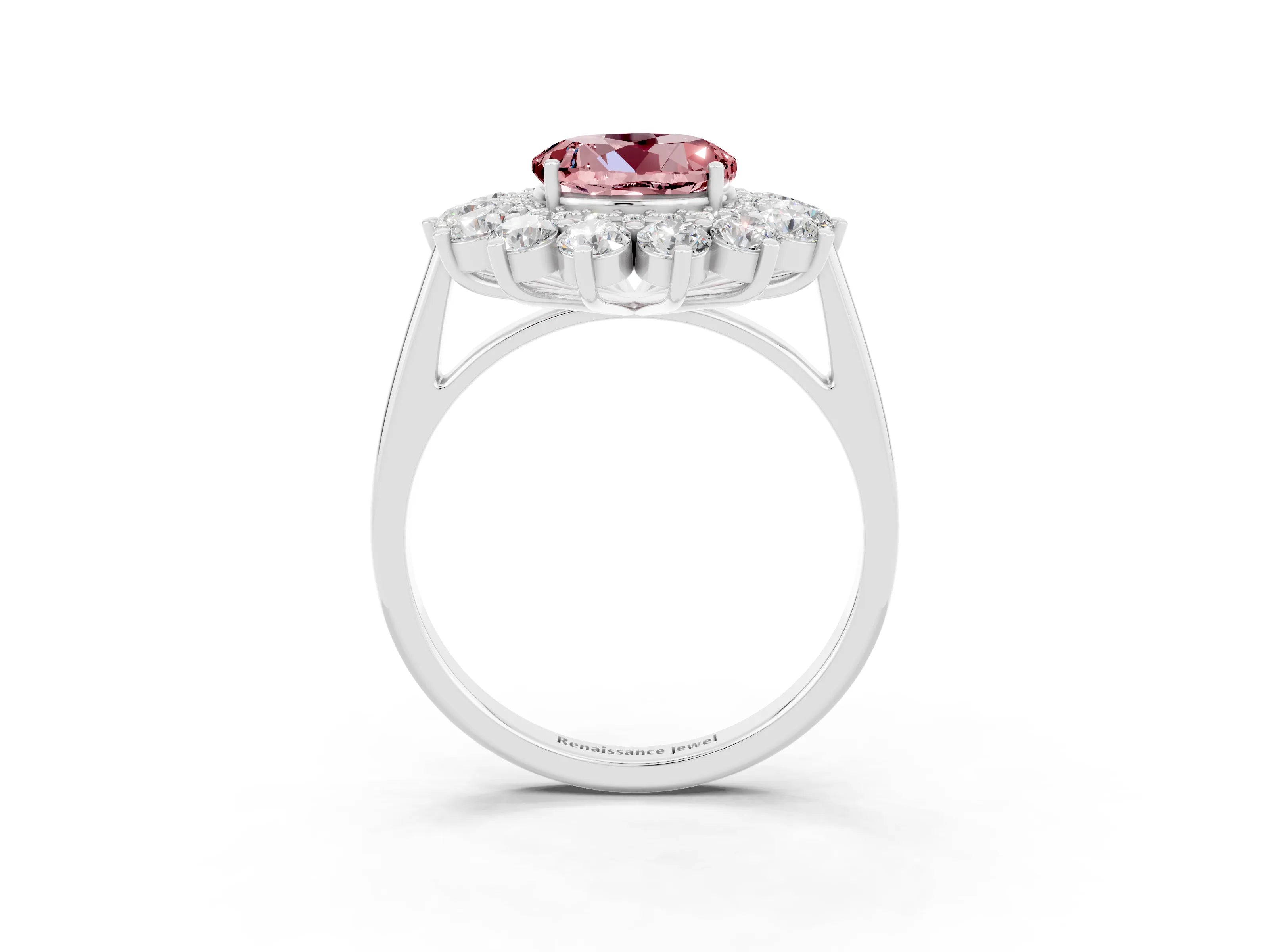 White gold Round Cut Halo Cluster Diamond Ring with Pave Band and Four-Prong Setting_3
