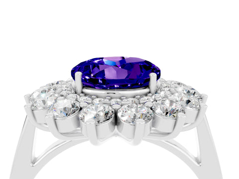 White gold Round Cut Halo Cluster Diamond Ring with Pave Band and Four-Prong Setting_4