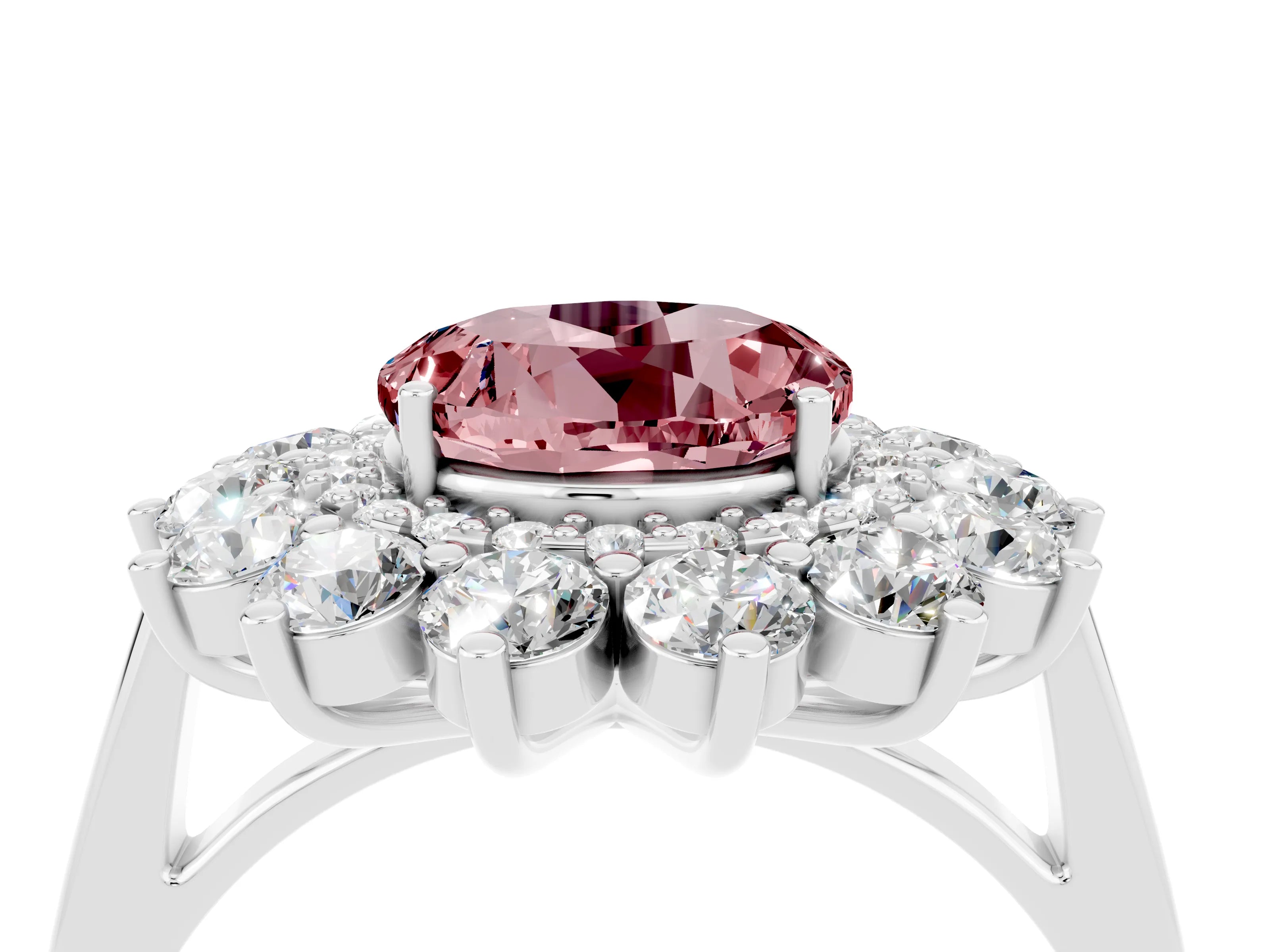 White gold Round Cut Halo Cluster Diamond Ring with Pave Band and Four-Prong Setting_4