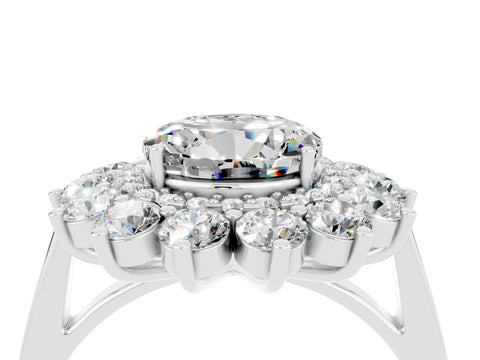 White gold Round Cut Halo Cluster Diamond Ring with Pave Band and Four-Prong Setting_4