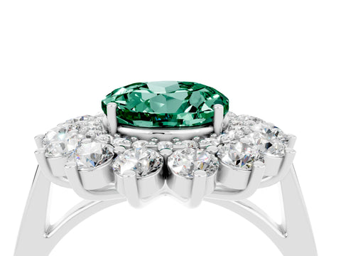 White gold Round Cut Halo Cluster Diamond Ring with Pave Band and Four-Prong Setting_4