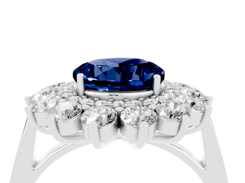 White gold Round Cut Halo Cluster Diamond Ring with Pave Band and Four-Prong Setting_4