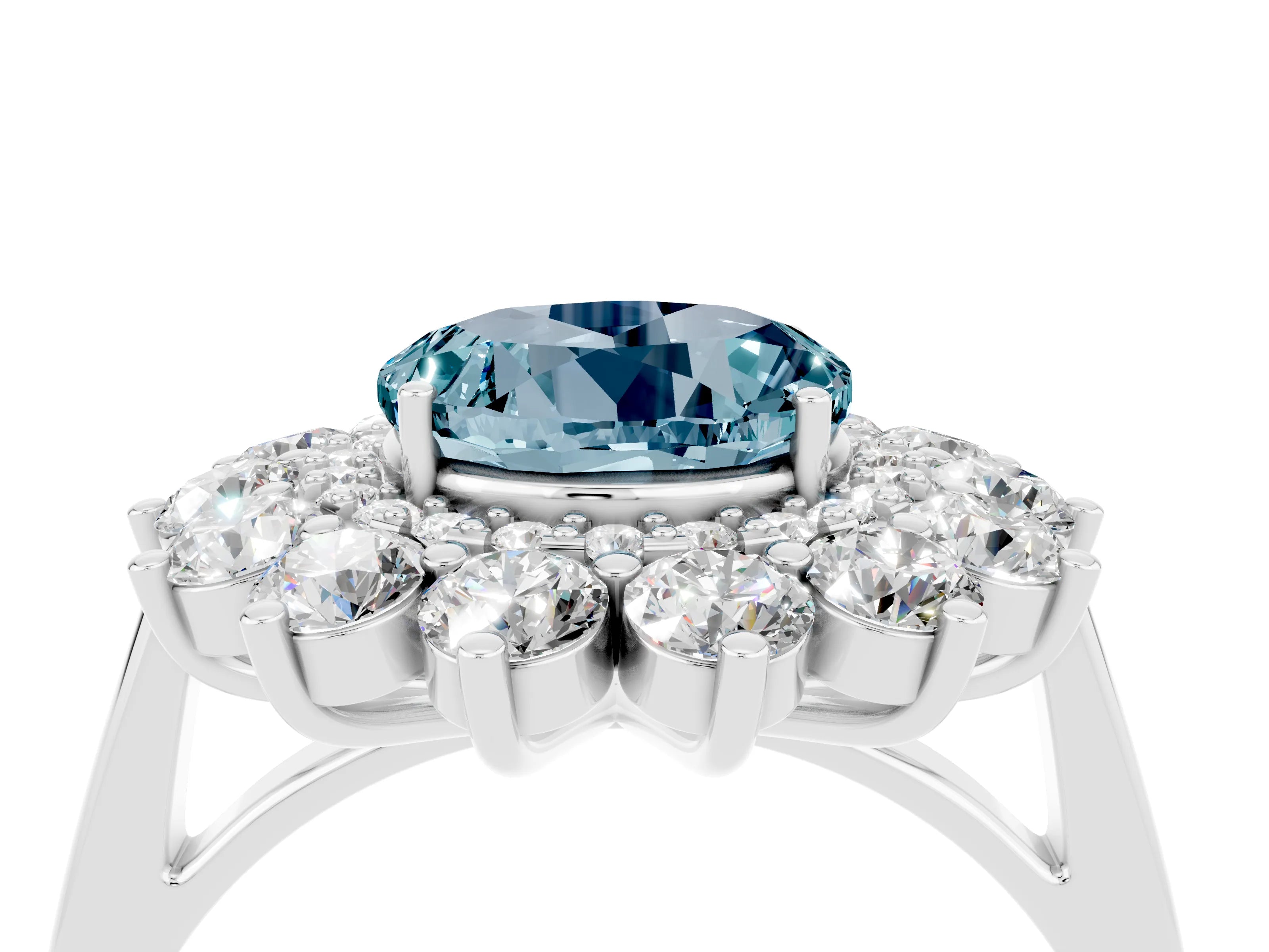 White gold Round Cut Halo Cluster Diamond Ring with Pave Band and Four-Prong Setting_4
